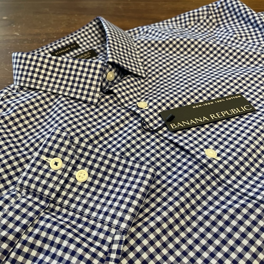 Banana Republic Long Sleeve Shirt Mens M Non-Iron Slim Fit 100% Cotton Checkered